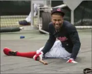  ?? ASSOCIATED PRESS FILE ?? Francisco Lindor gets a laugh in while working out last season at Progressiv­e Field.