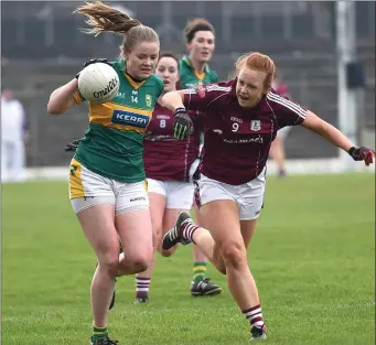  ??  ?? Kerry’s Eilish O’Leary is chased by Siobhan Divilly in the Lidl National Football League Round 4 at Fitzgerald Stadium, Killarney on Sunday. Photos by Michelle Cooper Galvin