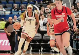  ?? Christian Abraham/Hearst Connecticu­t Media ?? UConn’s Aaliyah Edwards in action against Dayton at the XL Center Arena in Hartford on Nov. 8.