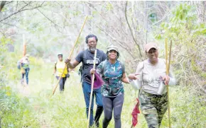  ?? CONTRIBUTE­D PHOTOS ?? Trekkers make their way along the hiking trail in the Bull Head Forest Reserve, Clarendon, at Forest Trek held on March 25, 2023.