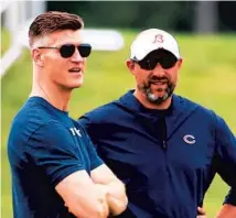  ?? TERRENCE ANTONIO JAMES / CHICAGO TRIBUNE ?? Bears general manager Ryan Pace, left, and head coach Matt Nagy feel the team has addressed some needs with its offseason moves, but much more work must still be done.