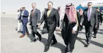  ?? PHOTO: . ?? US Secretary of State Mike Pompeo walks with Saudi Foreign Minister Adel alJubeir after arriving in Riyadh, Saudi Arabia yesterday