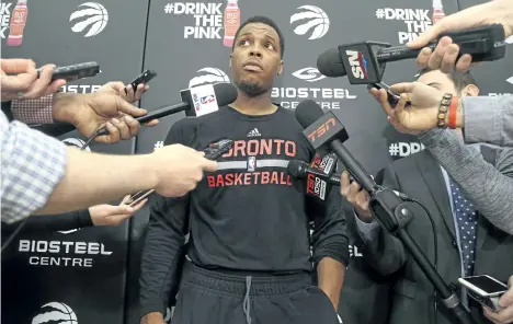  ?? JACK BOLAND/TORONTO SUN ?? Raptors point guard Kyle Lowry had words for team management after Toronto’s loss Sunday night.