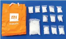  ?? ?? Police photo shows the drugs believed to be methamphet­amine seized from the suspect.