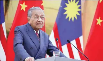  ?? — Reuters ?? Malaysia PM Mahathir Mohamad speaks to media in a press conference in Beijing, China in his file photo.