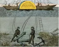  ??  ?? An illustrati­on showing divers in rudimentar­y suits salvaging guns from the seabed, circa 1855.