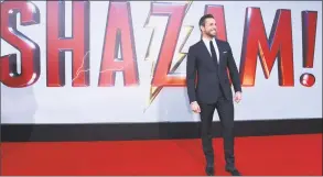  ?? Valerie Macon / AFP/Getty Images ?? Actor Zachary Levi arrives for the world premiere of “Shazam!” at the TCL Chinese theatre in Hollywood on March 28.