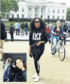  ?? Pictures: Instagram ?? Norma Gigaba in front of the White House in Washington, D.C. and, inset, in New York with husband Malusi Gigaba when he was finance minister.