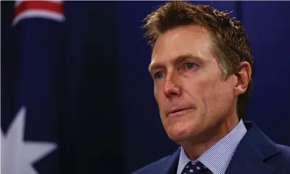  ?? Photograph: Paul Kane/Getty Images ?? Christian Porter speaks during a media conference at which he confirmed he was the cabinet minister named in a historical rape allegation from 1988, which he vigorously denied was true.