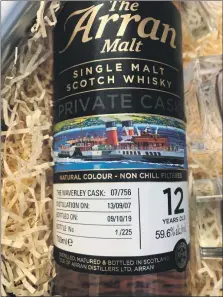  ??  ?? The single malt Scotch whisky is labelled as bottle number one out of 225 bottles.