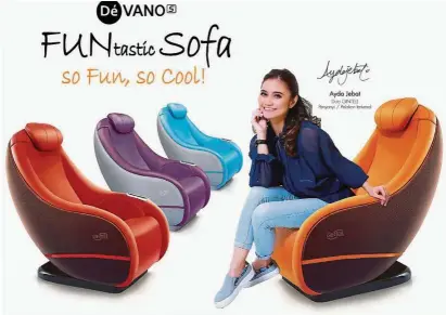  ??  ?? New brand ambassador Ayda Jebat with the gintell de’vano s FuNtastic sofa.