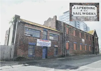  ??  ?? The former J Speeding Sailworks and, inset, the sign which will be preserved.