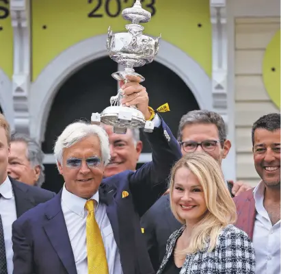  ?? ROB CARR/GETTY IMAGES ?? Bob Baffert celebrates after his horse, National Treasure ,won the 148th Running of the Preakness Stakes at Pimlico Race Course in Baltimore.