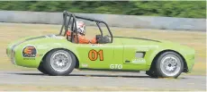  ??  ?? Doug Yip’s Tesla-powered Electric Cobra was a big hit at the CACC Race #4 Mission Hospice Charity Race Weekend at Mission Raceway Park.