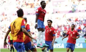  ?? Hannah McKay/Reuters ?? Costa Rica’s Keysher Fuller (centre) leaps into the air after his goal sinks Japan. Photograph: