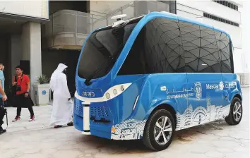  ?? Abdul Rahman/Gulf News ?? Masdar City’s autonomous vehicle. The shuttle will run on a 1km-route and seven more vehicles will be added to the fleet by the next year.