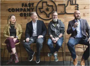  ??  ?? Fastco Works’ contributi­ng editor Elizabeth Mitchell discussed how tech can help alleviate financial stress with (from left) Ed Doran of Microsoft, Honest Dollar founder Whurley, and Ken Meyer, Suntrust's CTO of Consumer Banking, at a recent innovation panel in Austin, Texas.