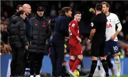  ?? ?? Antonio Conte is shown the yellow card in the home defeat against Liverpool. Photograph: Andrew Couldridge/Action Images/Reuters