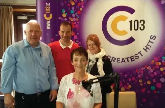  ??  ?? National Learning Network staff Con Philpott, Marian Ward Pathways tutor, and Michael Brodrick with c103fm presenter Patricia Messinger as they did a radio interview explaining the Tunnel Vision Pathwayd Horticultu­ral project.