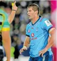  ?? BackpagePi­x | ?? YOUNG No 8 Cameron Hanekom, seen here getting a yellow card, was one of the best Bulls on display at Franklin’s Gardens.