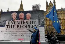  ?? PHOTO: GETTY IMAGES ?? Demonstrat­ors protest against Brexit outside the Houses of Parliament in London as MPs vote on changes to the EU Withdrawal Bill.