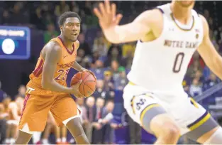  ?? ROBERT FRANKLIN/ASSOCIATED PRESS FILE ?? Guard Tyrece Radford, left, is Virginia Tech’s leading returning scorer. He also averaged 6.2 rebounds a game last season.