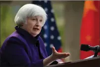  ?? — AFP ?? Yellen’s meetings struck a sombre tone as she warned that China’s industrial subsidies could risk “global economic dislocatio­n”.