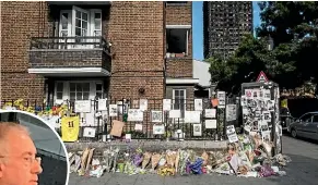  ?? GETTY IMAGES; STUFF ?? Gary Strong, left, says the world has a once-in-two-decade chance to improve high-rise fire safety. Above, tributes left near Grenfell Tower in June last year.