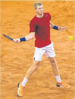  ?? Picture: Getty. ?? Kyle Edmund practising on the clay at Rouen ahead of the Davis Cup quarter-final against France.