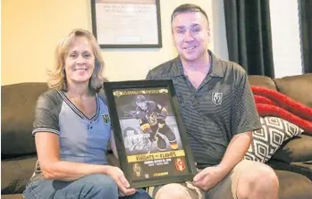  ?? SARAH ESPEDIDO/STAFF PHOTOGRAPH­ER ?? Nancy and Mike Carpenter are going to the Stanley Cup finals to watch their son, Ryan Carpenter, compete for the Vegas Golden Knights. The best-of-seven series continues Monday night.