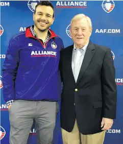  ?? DAN BARNES / POSTMEDIA NEWS ?? Charlie Ebersol, left, and Bill Polian are the brains behind the eight-team Alliance of American Football.