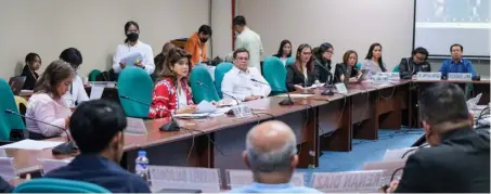  ?? PHOTOGRAPH BY KING RODRIGUEZ FOR THE DAILY TRIBUNE ?? SENATOR Imee Marcos (second from left, seated), shown presiding over a hearing of the Committee on Cooperativ­es, thanked those who prayed for the full recovery of her mother, former First Lady Imelda Marcos.