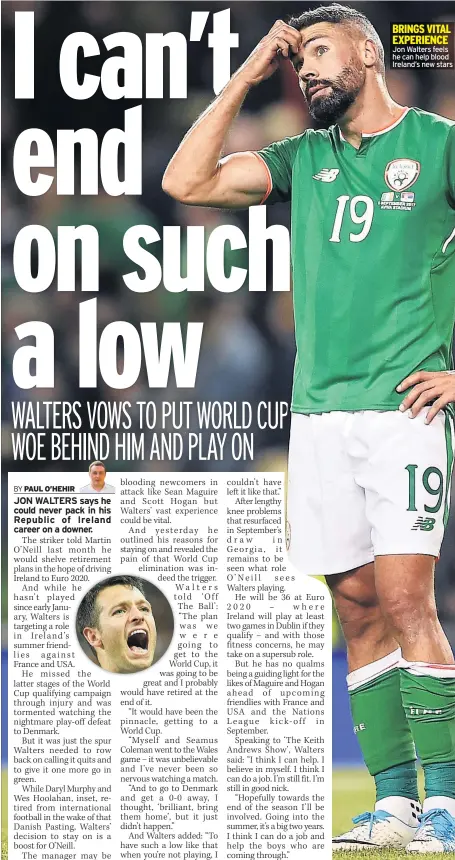  ??  ?? BRINGS VITAL EXPERIENCE Jon Walters feels he can help blood Ireland’s new stars