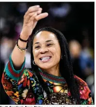  ??  ?? South Carolina’s Dawn Staley was named the women’s college basketball coach of the year by The Associated Press on Monday. Staley led the Gamecocks to 32-1 record and a No. 1 ranking for the final 10 weeks of the season.
(AP/Sean Rayford)