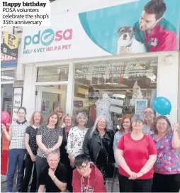  ??  ?? Happy birthday PDSA volunters celebrate the shop’s 35th anniversar­y