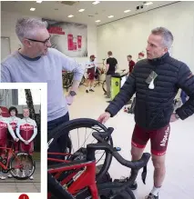  ??  ?? Above Team Alpecin for L'Étape du Tour 2018 Above right Rob and Les chat over their new Canyon Endurace bikes for the event