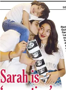  ??  ?? Richard Gutierrez and fiancée Sarah Lahbati (with son Zion) happily display sonogram of their second baby —Photo from Sarah Lahbati's Instagram