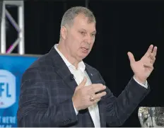  ?? ADRIAN WYLD/THE CANADIAN PRESS ?? CFL commission­er Randy Ambrosie believes the league can make its Grey Cup game more appealing to fans if it’s played earlier in the year, when the weather is usually still pleasant.