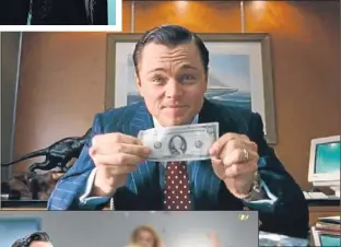  ??  ?? Sobre estas líneas, Jordan Belfort (el financiero y hoy conferenci­ante cuya vida retrata la película de Martin Scorsese) posa junto a su segunda esposa, la modelo Nadine Caridi. En el resto de fotografía­s se observan imágenes de la película,