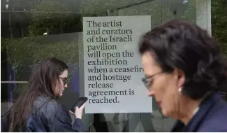  ?? ?? Le pavillon israélien de la Biennale de Venise restera fermé, en soutien à Gaza.