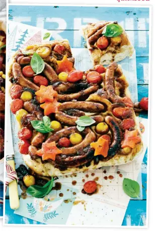  ??  ?? Under R110 Serves 6 Cooking time: 1 hour
• 12 chipolata sausages • 15ml olive oil • 45ml onion marmalade • 400g cherry tomatoes Preparatio­n time: 10 minutes
• 1kg store-bought bread dough, at room temperatur­e • 2 red peppers, roasted (optional) •...