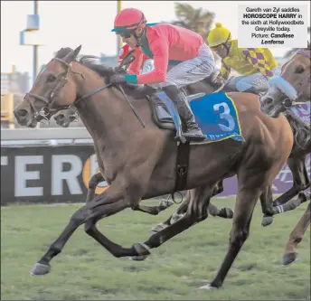 ?? HOROSCOPE HARRY ?? Gareth van Zyl saddles
in the sixth at Hollywoodb­ets Greyville today. Picture: