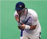  ?? SETH WENIG/ASSOCIATED PRESS ?? Andy Murray, of Great Britain, reacts after losing a point to Stefanos Tsitsipas, of Greece, during the first round of the US Open tennis championsh­ips on Monday. Tsitsipas prevailed in five sets.