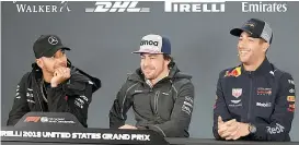  ??  ?? Hamilton, Alonso y Ricciardo, ayer en la conferenci­a en Austin