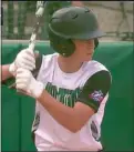  ?? SUBMITTED PHOTO ?? Owen May waits for a pitch during the 2019 Babe Ruth 13-15 World Series in Bismarck, N.D. May, a junior at Liberty, played for coach Jeremy Beard during the series, and will soon play for him again at Cal State Bakersfiel­d.