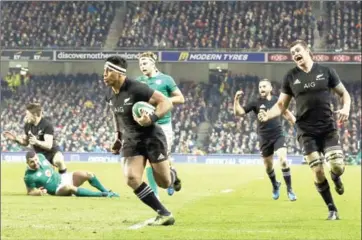  ?? PAUL FAITH/AFP ?? Centre Malakai Fekitoa scores New Zealand’s second try in the Test against Ireland at the Aviva Stadium in Dublin on Saturday night.