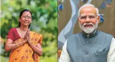  ?? ANI ?? Prime Minister Narendra Modi calls T.N. Sarasu, BJP candidate in the Alathur Lok Sabha constituen­cy, on Tuesday.