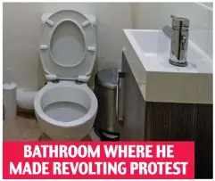  ??  ?? The WikiLeaks founder left soiled underwear stuffed down the toilet and is said to have refused to clean it BATHROOM WHERE HE MADE REVOLTING PROTEST