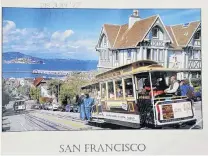  ?? PHOTO: SUPPLIED ?? Michelle Carruthers brought in this postcard of a San Francisco cable car which looks eerily like the High St, Dunedin, image. Even the house on the right looks similar. And you can substitute Ravensbour­ne and the wharf for Alcatraz Island.