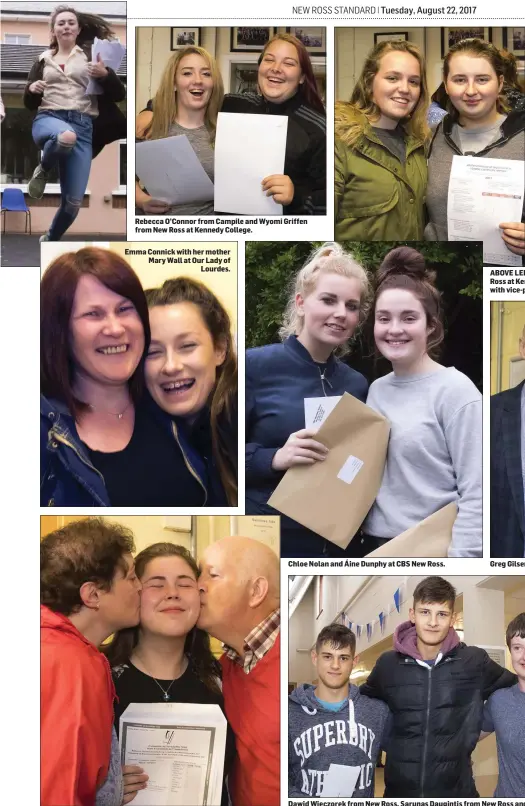  ??  ?? Emma Connick with her mother Mary Wall at Our Lady of Lourdes. Bridget, Joan and Thomas Quigley, Courtnacud­dy, at Kennedy College. Chloe Nolan and Áine Dunphy at CBS New Ross.